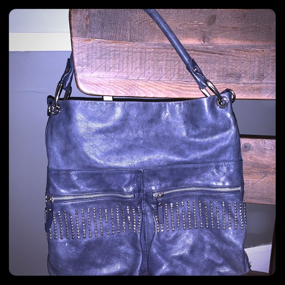 Gianni Notaro Navy Italian Leather Studded Handbag